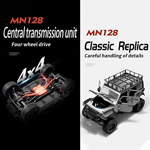 1/12 RC Rock Crawler MN-128, 4x4 4WD RC Jeep Truck, 2.4GHz Remote Control Off Road Car with LED Lights for Adults, Hobby Grade RTF Toy Vehicle Giftsļ¼Blackļ¼ - color: Black