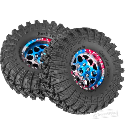 1.3" Beadlock Wheel Tires Set for 1/18 1/24 SCX24 TRX4M RC Crawler Car,Alloy RC Wheel Rims Brass Rings All Terrain RC Tires,Rainbow - color: Rainbow(4pcs)