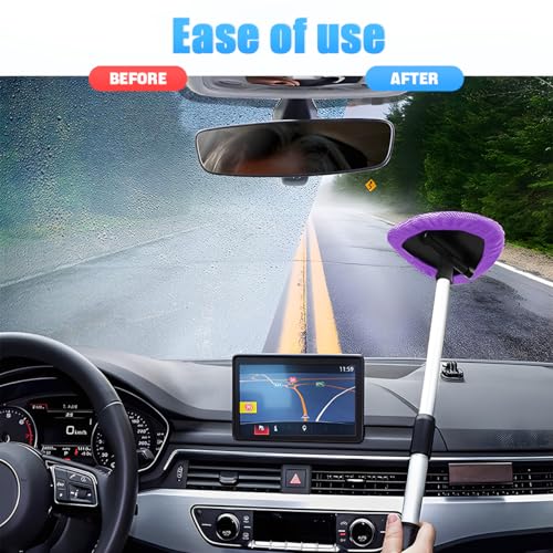 Extendable Car Windshield Cleaning Tool with Microfiber Pads, Purple | reusable glass-wiper design, interior and exterior window use, fits most cars, SUVs, and trucks, automotive cleaning tools - color: Pueple