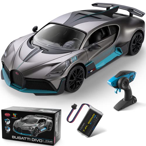 MIEBELY Remote Control Car, Bugatti Divo 1/12 Scale Rc Cars 12Km/h, 2.4Ghz Licensed Model Car 7.4V 900mAh Toy Car Headlight for Adults Boys Girls Age 6-12 Years Birthday Ideas Gift | Official license;900mAh lithium;40min playtime;2.4G 200ft control;steeri