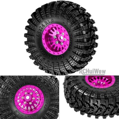 1.0" Metal Beadlock Wheel Rims Rubber Crawler Tires, Alloy Wheel Hub Off Road Rubber Soft Tire Replacement Accessories for 1/18 TRX4M 1/24 SCX24 FCX24 Mini RC Crawler Car Hop Up Parts,Style 3 - style: style3(4pcs)