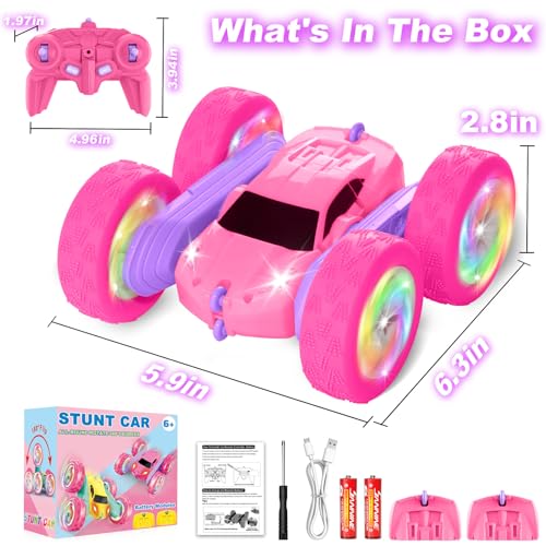 Remote Control Car, RC Cars for Girls, 2.4 GHz Double Sided RC Crawler with Upgraded USB-C Modular Battery, 360°Rotating Car Toys for 6 7 8 9 10 11 12 Year Old Girl Birthday Gift Pink-Purple - color: Pinkpurple