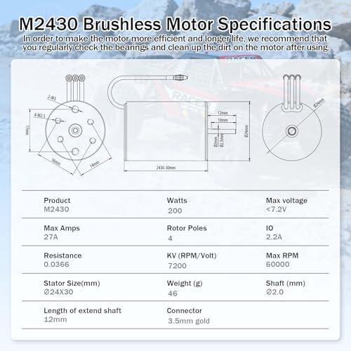 SurpassHobby 2430 7200KV Brushless Motor 2mm Shaft High Speed Waterproof Motor and for 1/16 1/18 Remote Control Cars Trucks Off-Road Vehicle - size: 7200kv, style: 2430 Motor