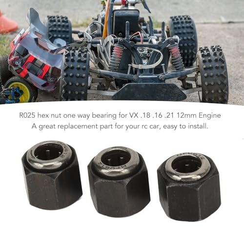 3Pcs RC Car Engine Parts, 12mm/0.47in Diameter Hex Nut One Way Bearing R025 Upgrade Part Accessory for VX 16 18 21 SH Engines, Compatible with 1/10 RC Cars