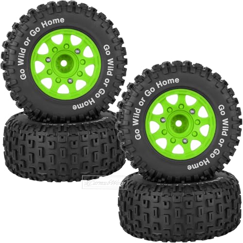 RC Wheels and Tires w/12mm 14mm 17mm Hex Short Course Tire for 1/10 Scale Car Arrm a Senton,Axia1,Slash 2WD Slash 4×4 4WD,Red cat,Rc 4wd,1/10 Truck Tires Rubber Tyres Plastic Wheel,Green - color: Green(4pcs)