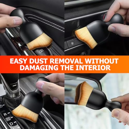 Blilo 2PCS Car Interior Detailing Brush with Dust Cover, Auto Soft Hair Cleaning Brushes, Scratch Free Curved Dirt Collectors, for Vehicle Dashboard Air Conditioner Vents Leather(Brown/Black) | soft synthetic bristles, grooved handle, wet or dry use, fits
