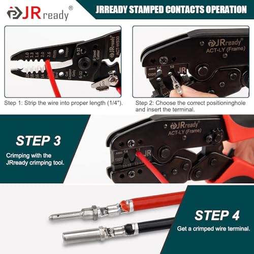 JRready Deutsch DTP Connector Terminal Kit Size 12, Male Pins 1060-12-0166 / Female Sockets 1062-12-0166 Open Barrel Style Contacts for Wire Gauge 12-14 AWG, ST6254-100 Stamped & Formed Contacts - size: #12 Stamped Contacts(12-14AWG) 25A (Max)