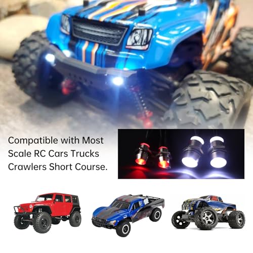 RC Car Lights 4LEDs Headlights Taillight Kit Compatible with Traxxas HSP Tamiya Redcat RC4WD Axial SCX10 RC Car Truck Crawler Drift On Road Touring Cars (2 Red +2 White)