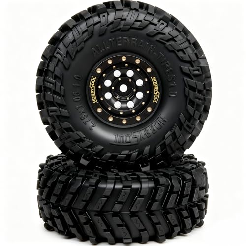 HOBBYSOUL 70 * 27mm 1.0'' beadlock Wheels and Tires Set - Brass Adjustable Offset 1.0 Wheel Black & Soft Sticky 1.0 tire for RC Crawler 1/18 TRX4M 1/24 SCX24, HS701772 - color: Black