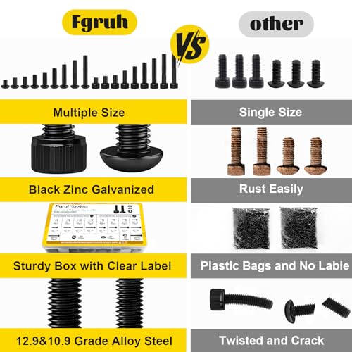 2300PCS M3 Screws with Nuts Assortment Kit, M3x4/6/8/12/16/20/25/30/35 mm Hex Socket Button & Cap Head Bolts Nut and Washers Set, 12.9 & 10.9 Grade Black Zinc Plated for DIY, 3D Printer - size: M3 2300pcs