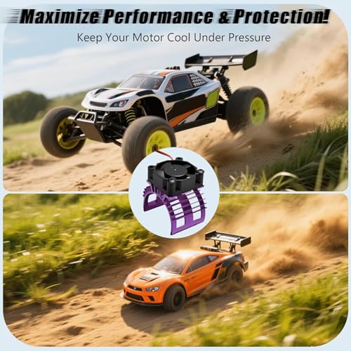 Alloy Heat Sink with 5V Cooling Fan for Traxxas Trx4 Slash ARRMA SCX10 and 1/10 RC Car - Compatible with 540, 550, 3650 Size Brushless Motor (Purple) - style: Purple