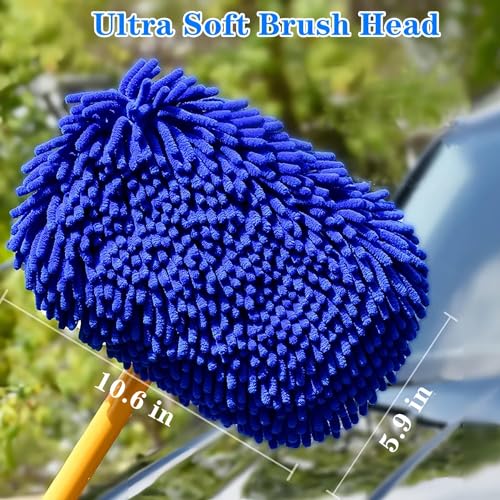 57'' Car Wash Brush with Long Handle Chenille Microfiber Car Wash Kit Mitt Retractable Bent Pole Car Wash Mop for Cars RV Truck Boat (Blue-2) - color: Blue-2