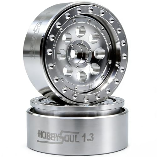 Stainless Steel 1.3 Beadlock Wheels 64g/Rim Fits TRX4M SCX24 | 4-Pack, adjustable offset 304 stainless steel silver rims & 7mm hex hub, upgrade parts for 1/18 & 1/24 micro RC crawler - color: Silver