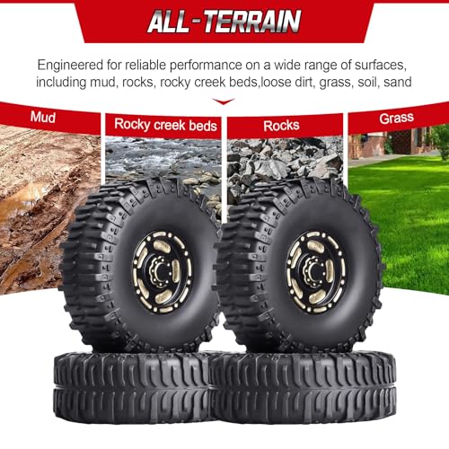HobbyPark Brass 1.0 Beadlock Wheels & Tires for 1/18 TRX4M Upgrades Parts 1/18 SCX24 1/24 RC Crawler Replacement, Set of 4 (Type C) - style: Type C