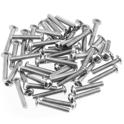 HELIFOUNER 100 Pieces M3 x 16mm, Thread Pitch 0.5mm, 304 Stainless Steel (18-8) Button Head Socket Cap Screws, Fully Threaded - size: M3 x 16mm