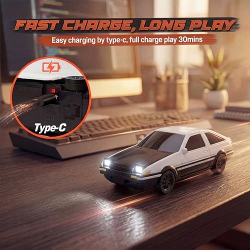 [2026 Upgrade 1/43 Mini RC Drift Car with Gyroscope, 4WD RTR | Gyro Mini Drift RC Car, 1/43 RC Drift Car Toys for Kids Ages 8-14, Birthday Gifts for Boys Girls, 2 Tire Sets, 8 Cones - color: White