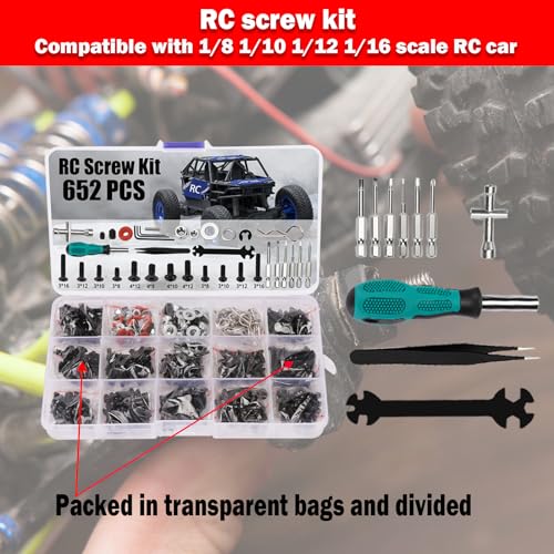 RC Car Repair Work Stand 532 PCS RC Repair Screws Set Kit 360 Degree Rotation RC Repair Station Screwdrivers Screws Pallet Kit for 1/8 1/10 1/12 1/16 1/18 RC Crawler Truck Buggy - color: Red