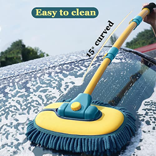 Car Wash Brush with Long Handle,Car Wash Mop Mitt with 1 Replacement Head , Extension Pole Car Brush Cleaning Kit for Cars Trucks - color: Green- One Head