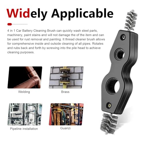 2 PCS Car Battery Terminal Cleaner Spray, 4-in-1 Battery Post Cleaner Brush with Steel Wire, Cleaning Tool for Terminals and Pipes, Universal for Most Cars, Trucks, SUVs (Black) - color: Black