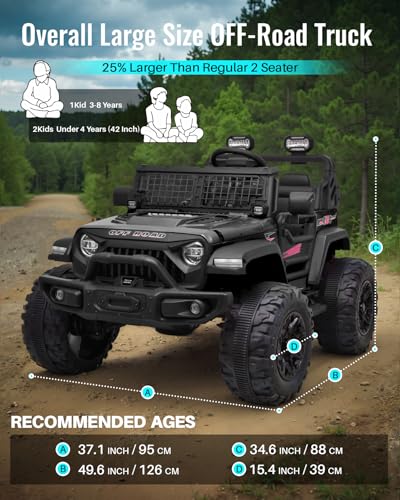 Blitzshark 24V MAX Ride-on Truck 2 Seater, 4WD Kids Electric Vehicle | XXL Battery Powered Car, with 480W Ultra Powerful Motor, 7AH Battery, Remote Control, Full-Metal Suspension& Sticker,Black - color: Black