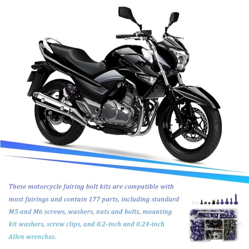 195PCS M5 M6 Motorcycle Fairing Bolt Kits, Stainless Steel Windshield Fairing Screws Fastener, Motorbike Windscreen Bolts Nut Clips Kit, Universal for Dirt Bike Scooters Motocross (Purple) - color: Purple