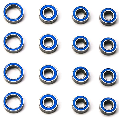 TT02 Bearings 16Pcs RC Car Sealed Ball Bearings Kit for Tamiya TT-02, TT01 1/10 RC Parts Rubber Sealed Bearings Kit Compatible with Tamiya Chassis - Reduce Friction, Boost Speed & Durability