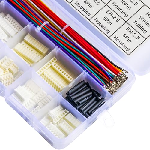 JST 2.54mm Connector with 22AWG Pre-Crimped Wire Kit, JST EH 2.54 2.54MM 2Pin 3Pin 4Pin 5Pin 6Pin 7Pin 8Pin 9Pin 10Pin Housing with 22AWG Wires for PCB Board & Electronics (JTS-2.5-EH) - size: 2.5MM-EH