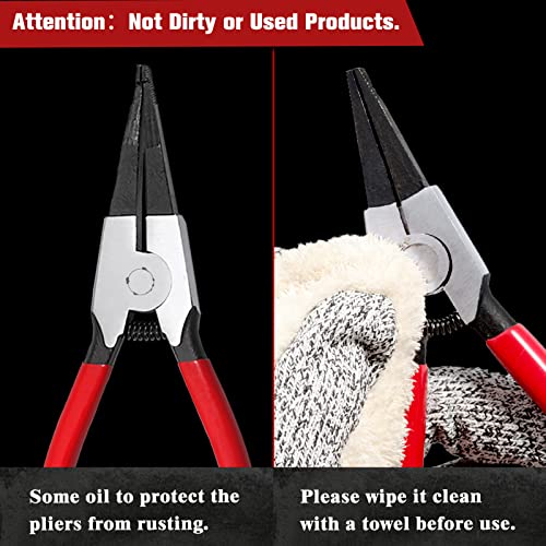 2 PCS Heavy Duty Lock Ring Pliers Set Flat Snap Ring Plier Special Circlip Pliers Reverse Retaining Ring Plier for Transmission Transfer Cases Ring Opening - size: 8" & 11"
