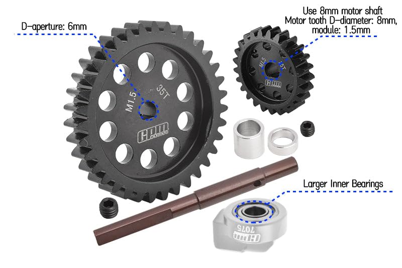 40Cr Carbon Steel M1.5 Spur Gear 35T + Motor Gear 25T for 1:5 Traxxas X Maxx 6S / X Maxx 8S / XRT 8S Monster Truck Upgrades