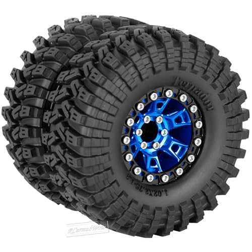 RC 1.3 Beadlock Wheels and Tires Single & Dually for 1/18 TRX4M Ascent-18,1/24 SCX24 FCX24 RC Crawler Car,Aluminium & Brass 1.3 Rims w/All Terrain Rubber Tire,4pcs,Navy Blue w/Black - color: Navy Blue(4pcs)