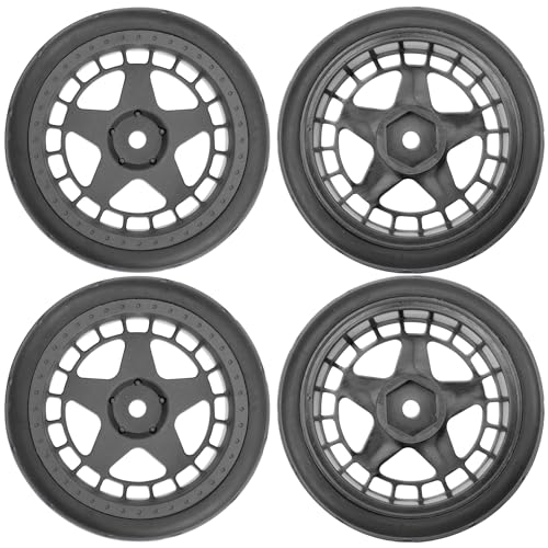ShareGoo RC OD 2.55" Nylon 12mm Hex Wheels & Rubber Tires Set Compatible with Traxxas Tamiya Sakura HSP Redcat 1/10 RC On-Road Touring Drift Car (Black) - color: Black
