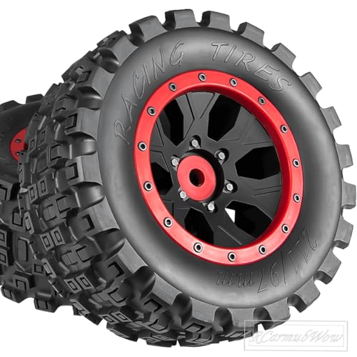 MX43 RC Wheels and Tires Truck Tires for 1/5 KRATON 8S EXB AVC 4X4 RTR,1/5 Outcast 8S EXB AVC 4X4 RTR,1/5 X-MAXX 8S,Pro-line Racing Badlands Tires w/Wheel Hex,4PCS,Red - color: Red(4pcs)