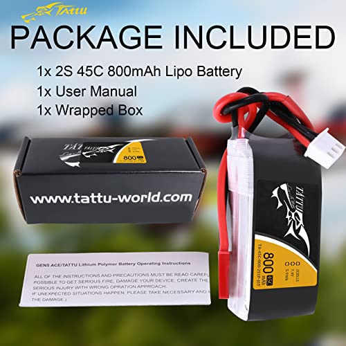 TATTU 800mAh 7.4V 45C 2S1P LiPo Battery Pack with JST-SYP Plug for Small Size FPV Torrent 110 - size: 1 Pcs