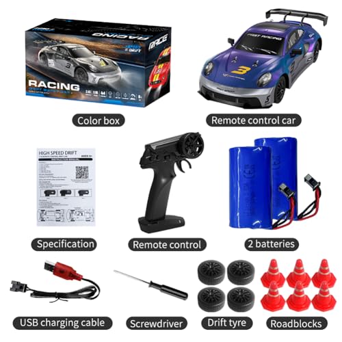 KF28 1/16 Scale Drift RC Car with Full Proportional RTR 2.4GHZ Remote Control and APP Control Speed Racing Cars (Blue)