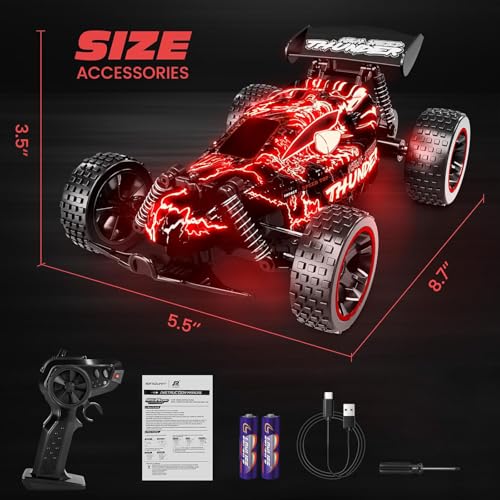 Tecnock RC Cars for Kids, 1:18 Scale 2WD RC Car with LED Lights, 2.4GHz Remote Control Car with USB-C Easy Charging & 50 Mins Playtime, Toys Gifts for Boys & Girls Ages 8-12 - color: Red