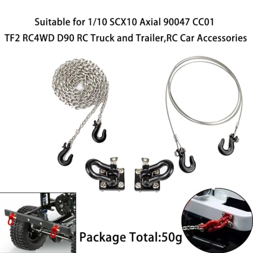 1/10 RC Crawler Tow Chain,Trailer Tow Rope,Rescue Hook Buckle for Traxxas TRX4 Axial SCX10 90046 Tamiya D90 TF2 CC01,1/10 Scale RC Accessories