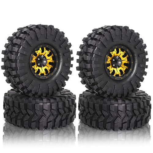 REDSPIDER Aluminum 1.9 Beadlock Wheels and Tires Set(4PCS)1.9 Wheels All Terrain Tires OD 4.72''.for 1/10 Scale Rock Crawler Car Axial SCX10 SCX10 II III 90047 D90 TF2 Tamiya CC01 TRX4 TRX6 (Gold) - color: Gold