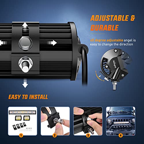 Nilight 20inch Light Bar 4inch Pod Amber White Strobe 6 Modes Light Kit | Constant/Flash 6 Modes Auxiliary Lights, Spot-Flood Combo Beam, 22" 420W bar 2×4" 60W Pod light w/ Wiring Harness - color: Amber&White - 20Inch Light Bar + 2Pcs 4Inch Pods + Wiring