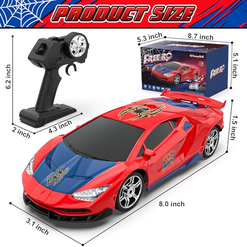 Spider RC Drift Car, 1:24 Remote Control Car 2.4GHz 4WD 15KM/H High Speed RC Cars with LED Lights Racing and Drifting Tire, Gifts Toy Car for Boys Kids 4-7 8-12