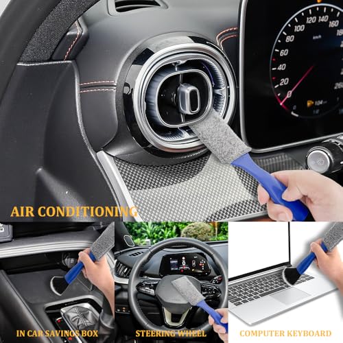 Universal 2 in 1 Duster for Car Clean, Car Detailing Brush, Double Head Soft Car Interior Detailing Brush Dust Brush, Car Double Head Clean Brush for Air Vents Dashboard Screen (Blue) - color: Blue