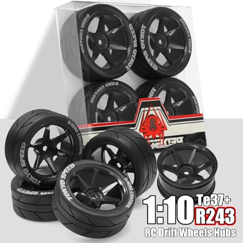 REDSPIDER 12mm Hex RC Wheels and Tires Metal Wheel Rims OD2.56'' RC Rally Racing Tyres for Tamiya TT01 TT02 XV01 TA06 A959 PTG2 HPI KYOSHO PTG2 Traxxas 1:10 Street Touring Drift Car (Black) - color: Black
