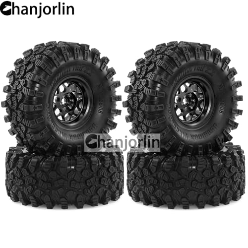 2.2 inch RC Crawler Tires and Beadlock Wheels Rims OD 5.35'' 1:10 Soft Rubber Mud All Terrain Tyres for 1/10 1/8 Rock Crawler Car Traxxas TRX4 Axial SCX10 II RC4WD CC01 Gen8 (Black) - color: Black