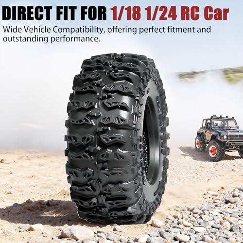 1.3 Tires - 64x26mm Rock Crawling Tire for 1/18 1/24 TRX4M SCX24 | Soft Sticky Rubber Tryes with Foam Insert Fit AX24 TRX4M Axial SCX24 FCX24 Ultimate CR-18P EVO XC-1 RTR 1/18 1/24 RC Crawler