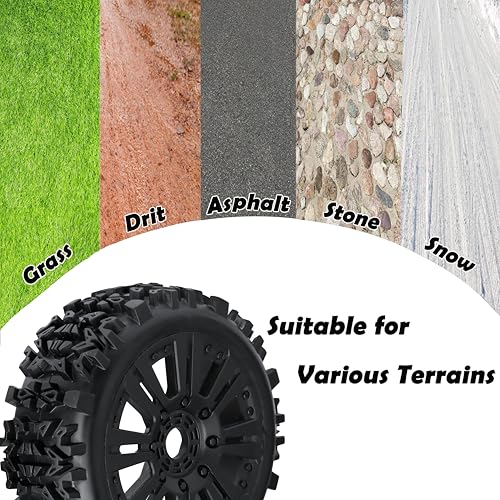 1/8 Scale RC Buggy Tires 17mm Hex RC Wheels and Tires PreGlued 17mm Hex 1/8 RC Buggy Tires and Wheels with Foam Inserts, for Arrma Typhon 6S 3S Talion 6S, Team Losi 8IGHT, HPI 4PCS - color: Black With Rc Wrench