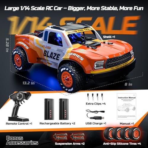 DEERC 1205 1/14 Brushless RC Car for Adults,Remote Control Drift Truck | Off-Road RC Truck,Max 43 mph,Waterproof Monster Truggy,4x4 All Terrain RC Drift Car for Boys 8-12,3S Lipo Compatible - style: 1/14 Red