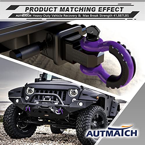 AUTMATCH 3/4" D Ring Shackles (2-Pack) - 41,887 lbs Break Strength | Clevis Shackle with 7/8" Pin & Isolator Washer Kit for Tow Strap, Winch, Towing & Off-Road Vehicle Recovery, Purple - color: Purple & Black