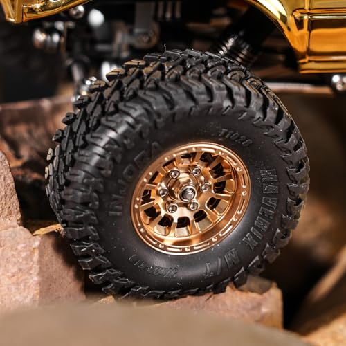 INJORA 1.0" Aluminum Beadlock Wheels 0mm Offset for 1/18 1/24 RC Crawler Upgrade, W1056(Gold) - color: Gold