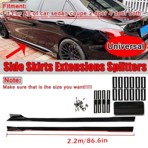 Front Bumper Lip Chin Splitter Spoiler Compatible with 69"-73" Width Car + Rocker Panels Guard Side Extension Splitter Side Skirts Body Kit Rear Bumper Lip Diffuser (Black with Red) - color: 69"-73" Black with Red