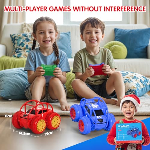 Remote Control Car, Fast Direct Charging RC Cars Amphibious 360° Rotating LED Rechargeable Stunt Car 2.4Ghz 4WD All Terrain RC Race Cars Toy Christmas Birthday Gift for Kids Boys Girls Aged 3-12 years - color: Red
