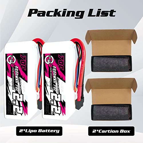 CNHL 2200mAh 4S Lipo Battery 14.8V 70C with XT60 Plug (2 Packs) | Balanced weight prevents nose-heavy builds, delivering snappy punch for STOL aircraft, compact EDF jets, and sport models. - style: 4s 2200mah 70c lipo*2